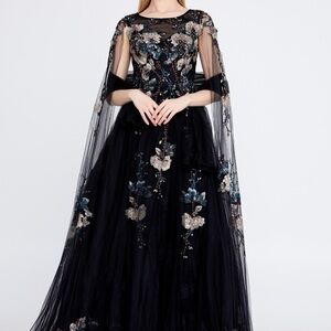 Elegant Black Floral Evening Gown